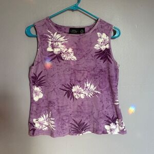 Y2K Sonoma Purple Tie Dye Floral Tank Top Vintage Hibiscus Summer 90s Small